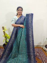 Bhagalpuri with Batik Print - Sea Green with Blue