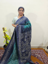 Bhagalpuri with Batik Print - Sea Green with Blue