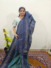 Bhagalpuri with Batik Print - Sea Green with Blue