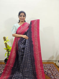 Bhagalpuri with Batik Print - Blue with Pink