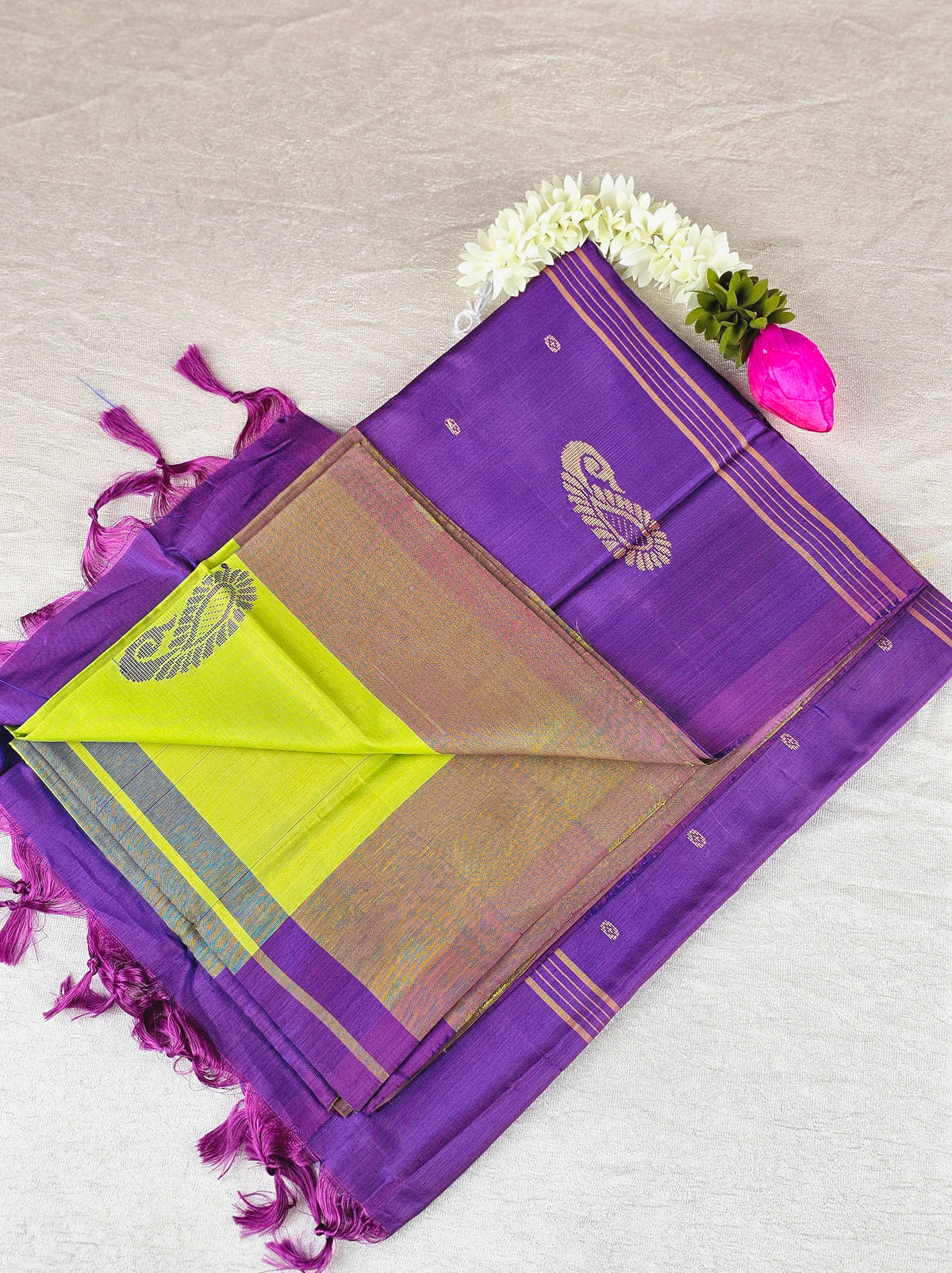 Green with Purple Chinnalampattu Saree with Blouse