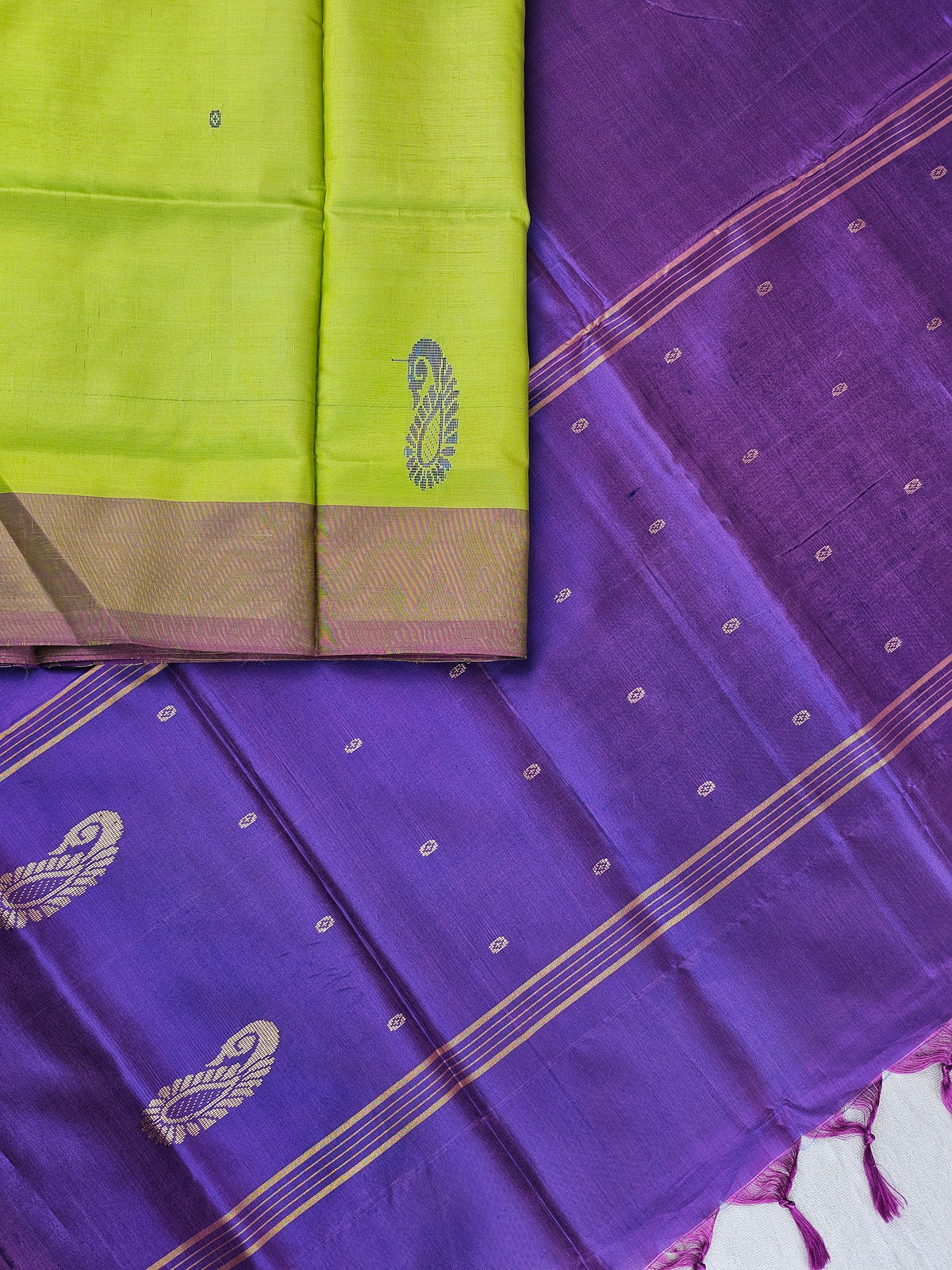 Green with Purple Chinnalampattu Saree with Blouse