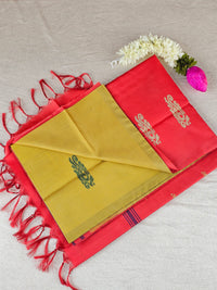 Mustard Yellow with Red Chinnalampattu Saree with Blouse