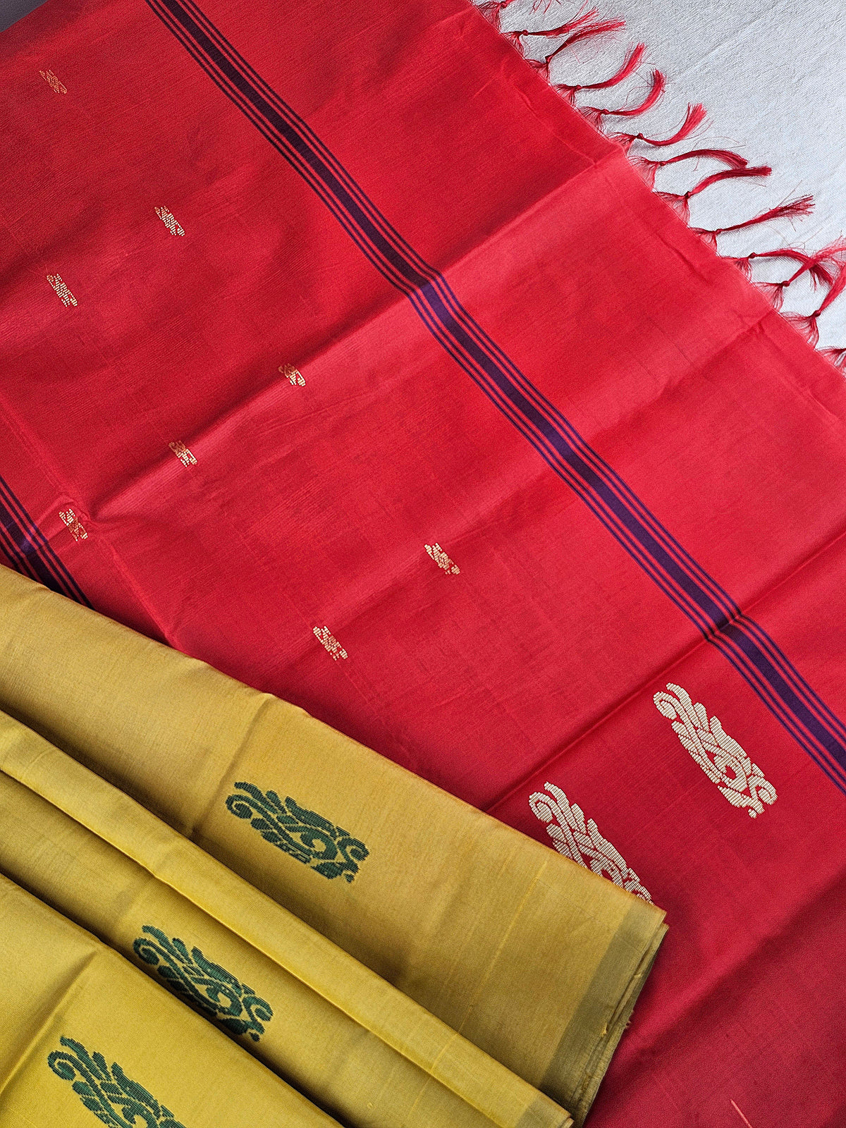Mustard Yellow with Red Chinnalampattu Saree with Blouse