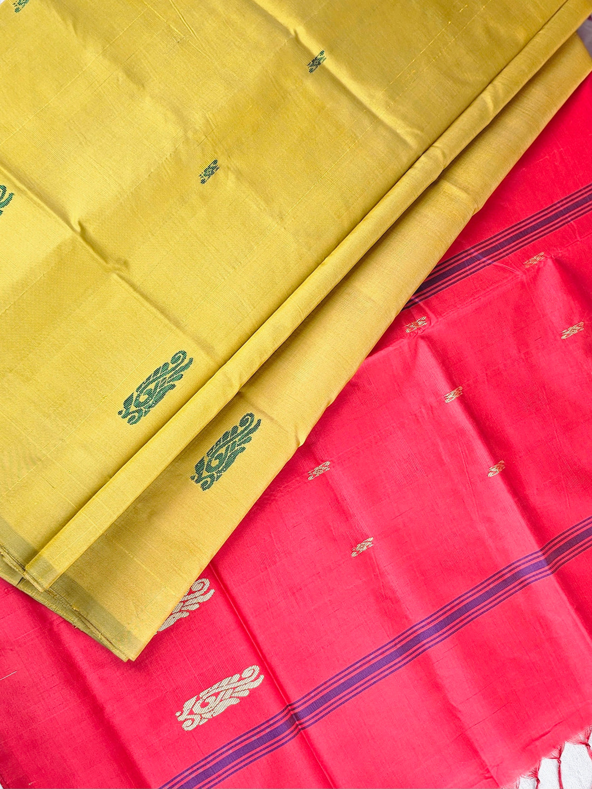 Mustard Yellow with Red Chinnalampattu Saree with Blouse