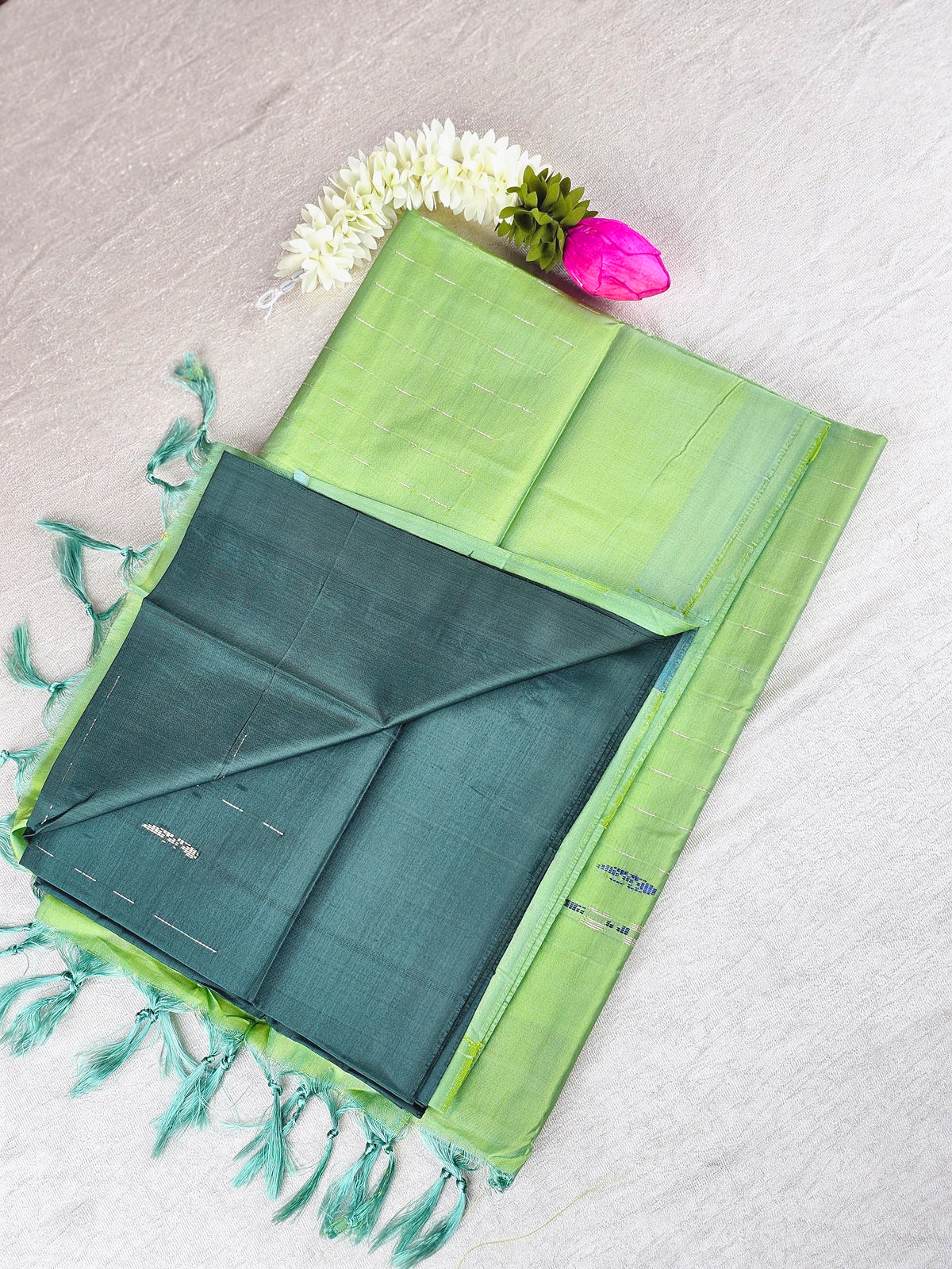 Dark Green with Light Green Chinnalampattu Saree with Blouse
