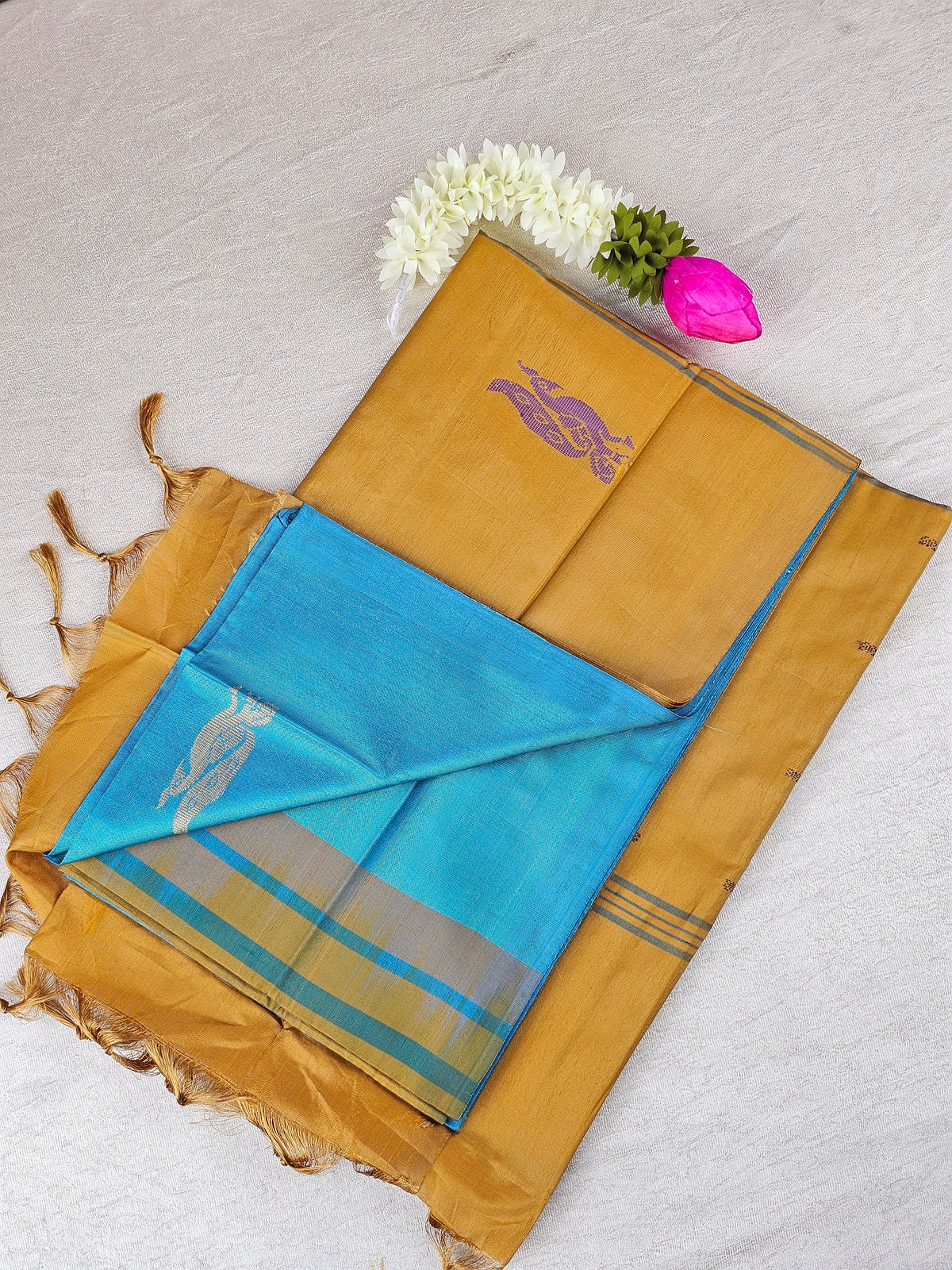 Blue with Brown Chinnalampattu Saree with Blouse