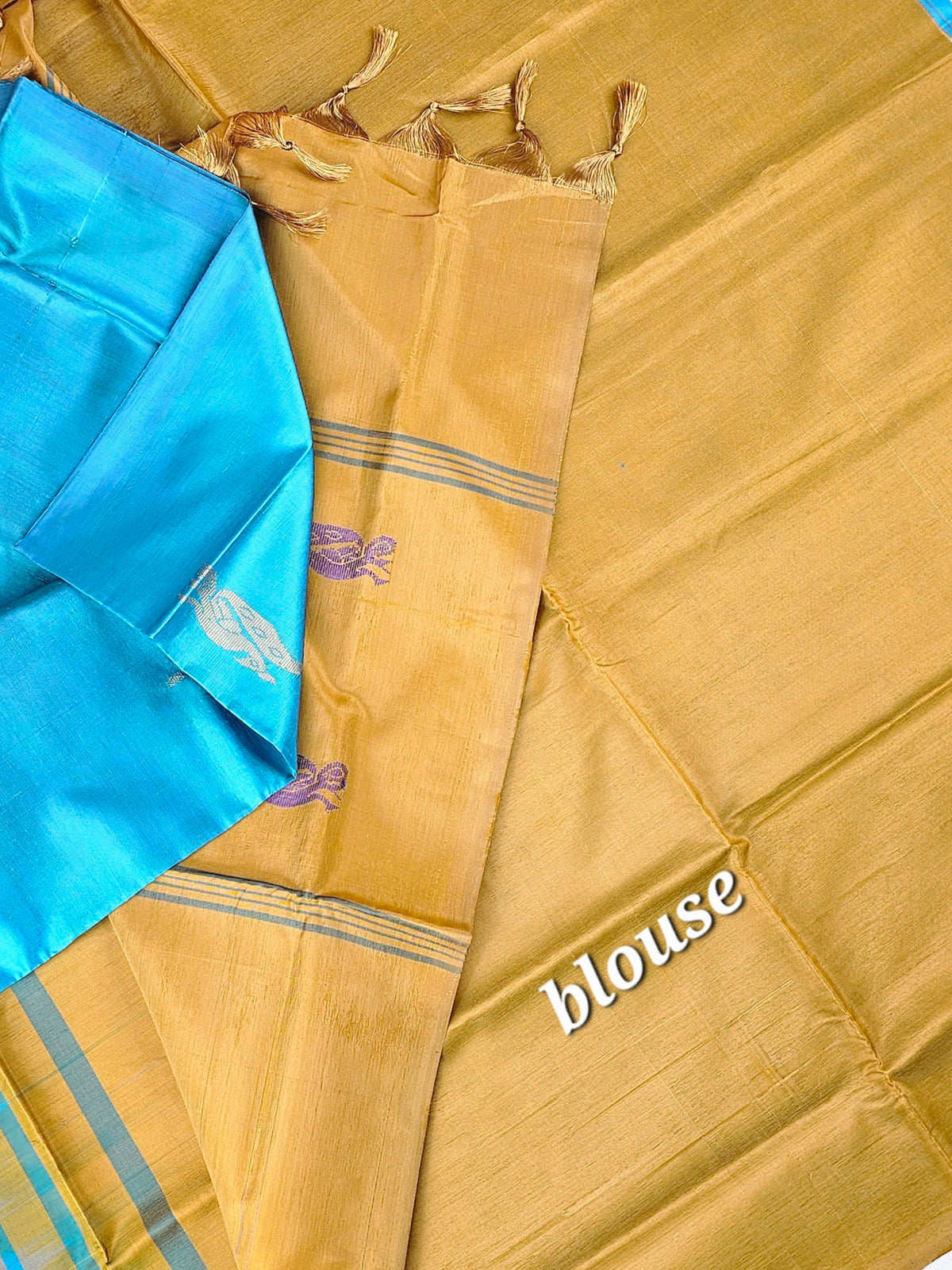 Blue with Brown Chinnalampattu Saree with Blouse