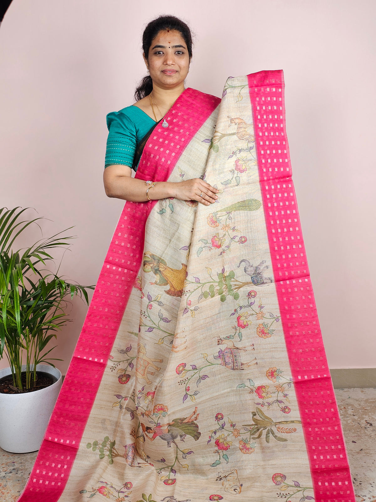 Unique Semi Tussar with Zari Weaving - Pink