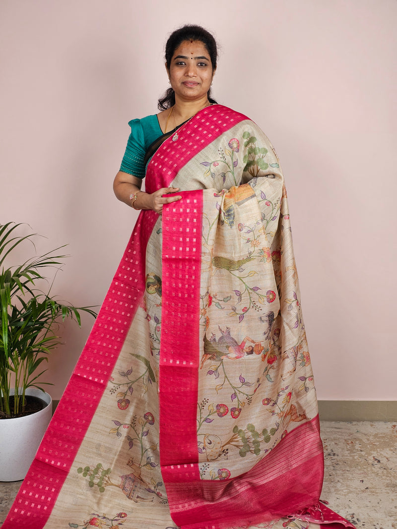 Unique Semi Tussar with Zari Weaving - Pink