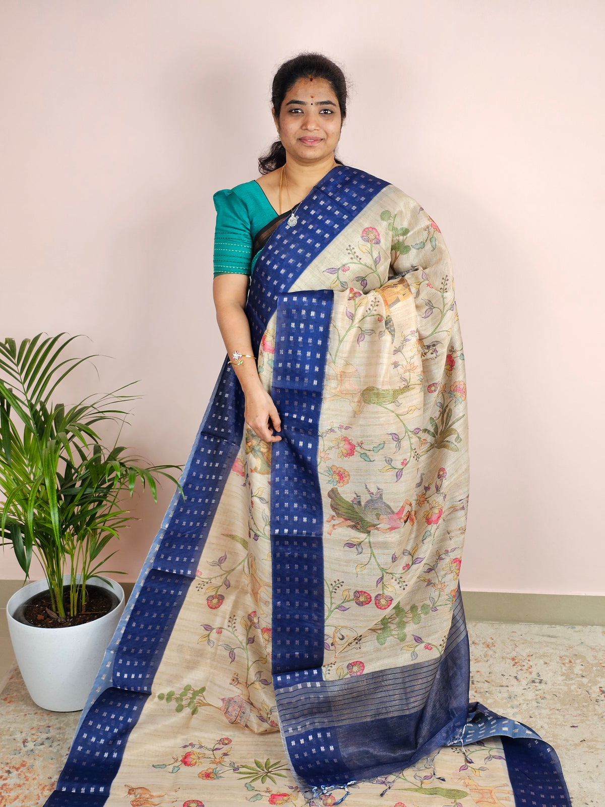 Unique Semi Tussar with Zari Weaving - Dark Blue