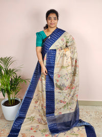 Unique Semi Tussar with Zari Weaving - Dark Blue