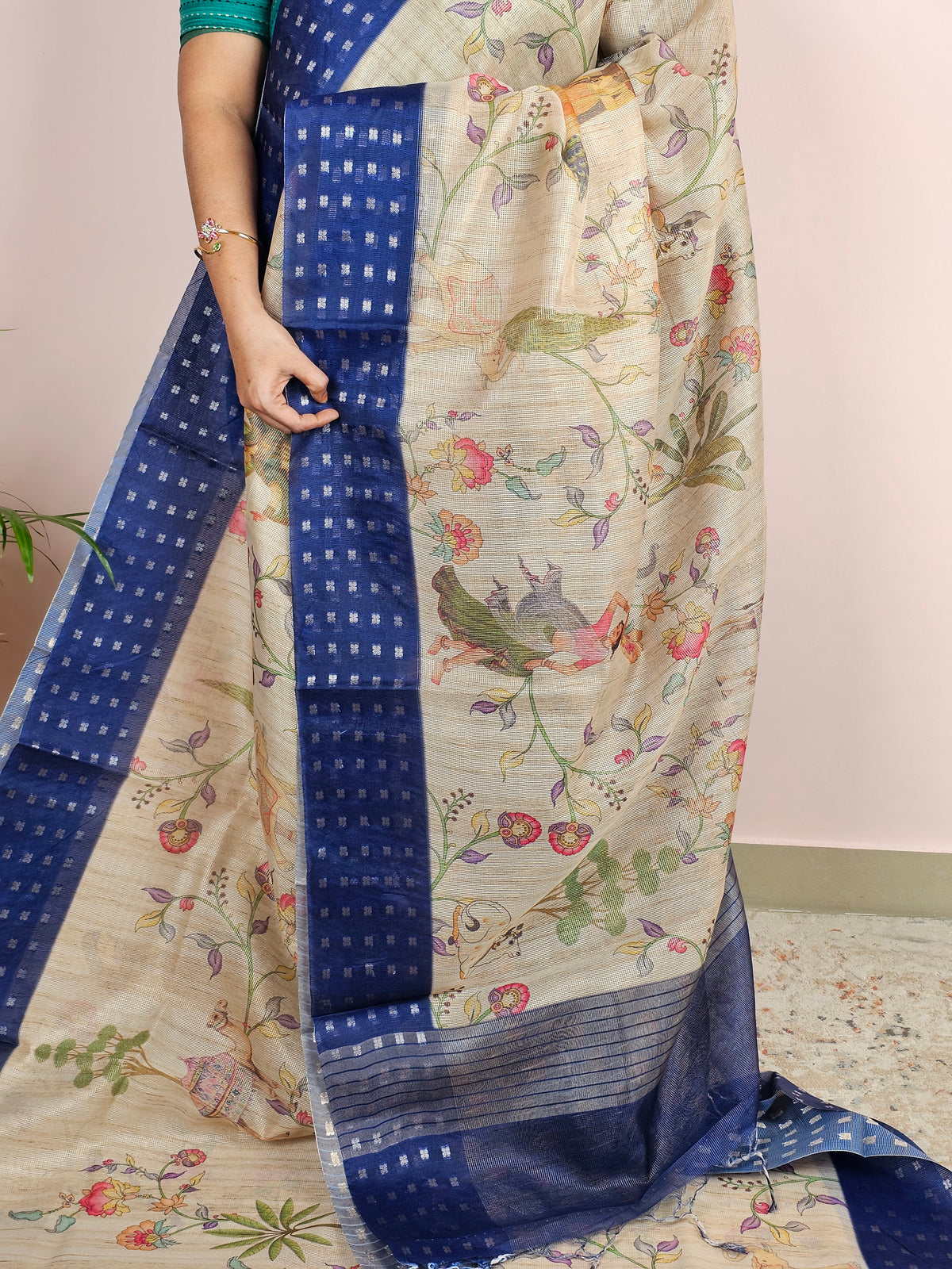 Unique Semi Tussar with Zari Weaving - Dark Blue