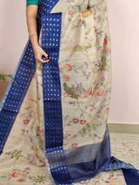 Unique Semi Tussar with Zari Weaving - Dark Blue