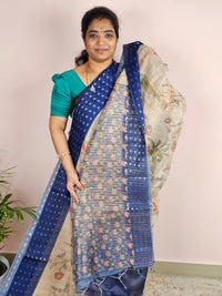 Unique Semi Tussar with Zari Weaving - Dark Blue