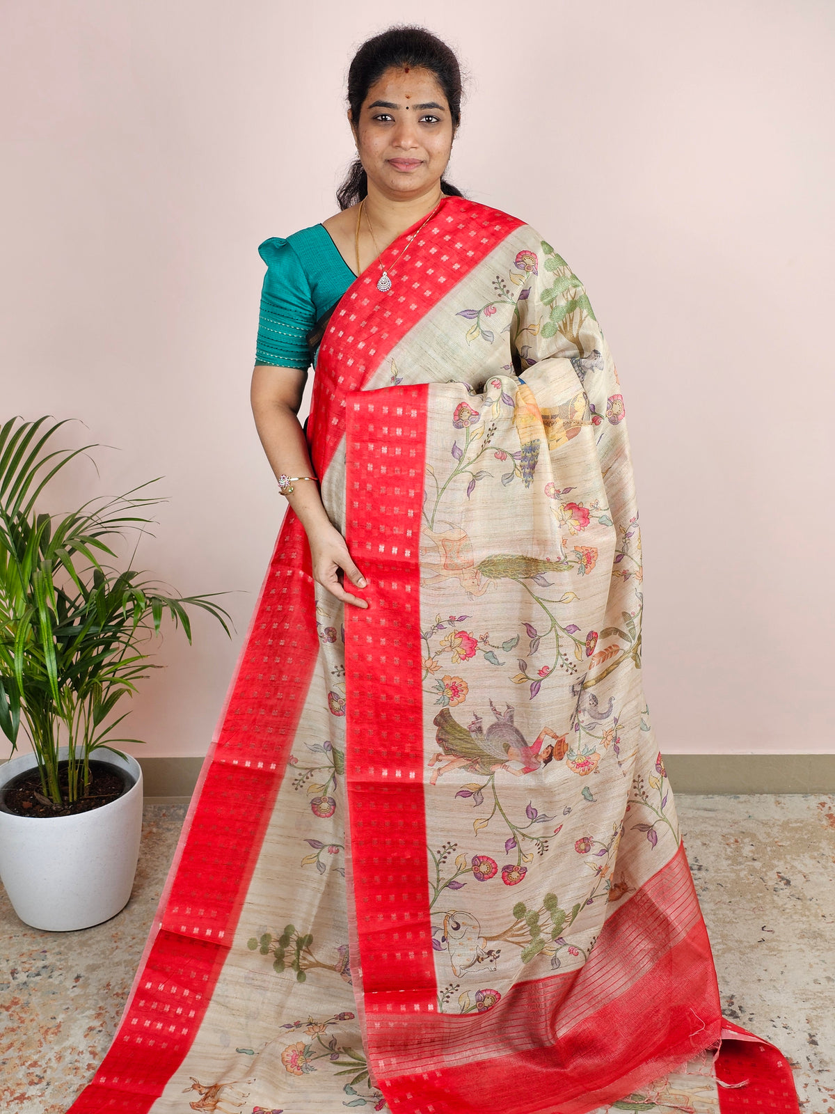 Unique Semi Tussar with Zari Weaving - Red
