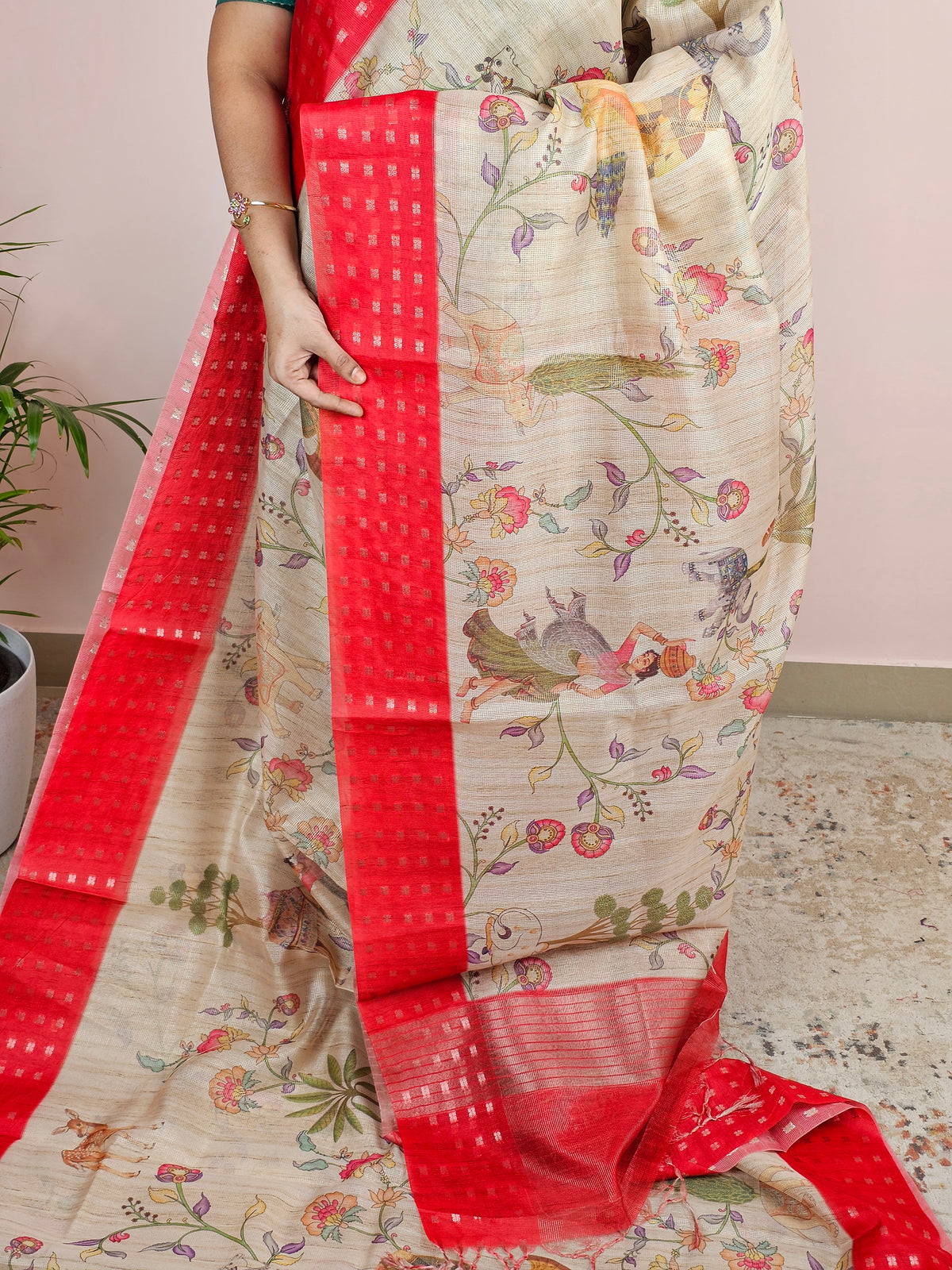 Unique Semi Tussar with Zari Weaving - Red