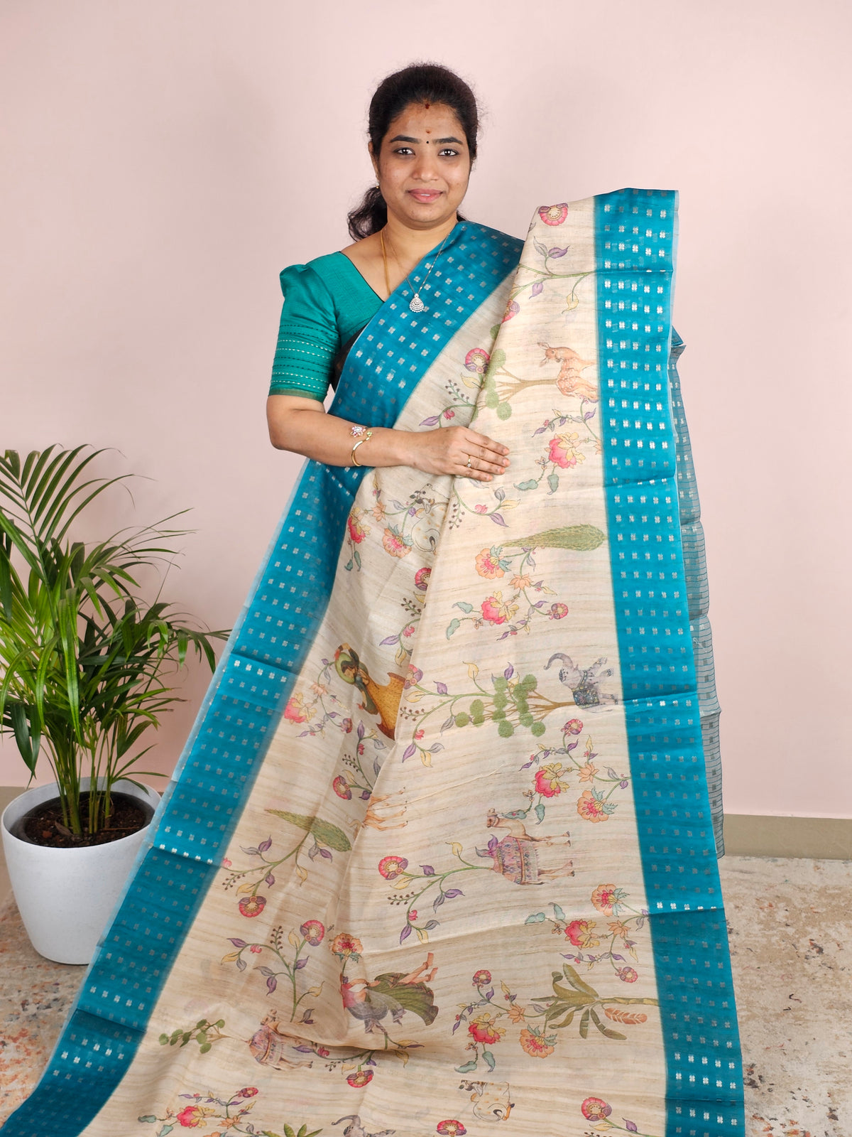 Unique Semi Tussar with Zari Weaving - Sea Green