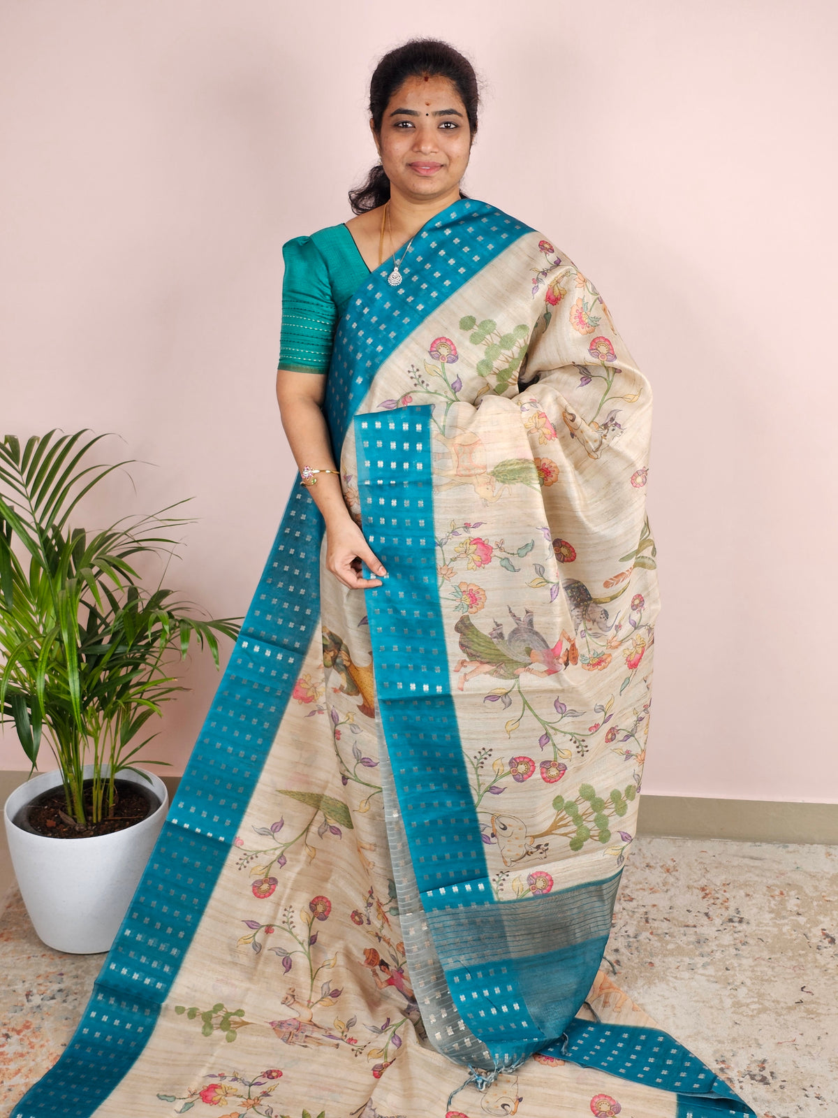 Unique Semi Tussar with Zari Weaving - Sea Green