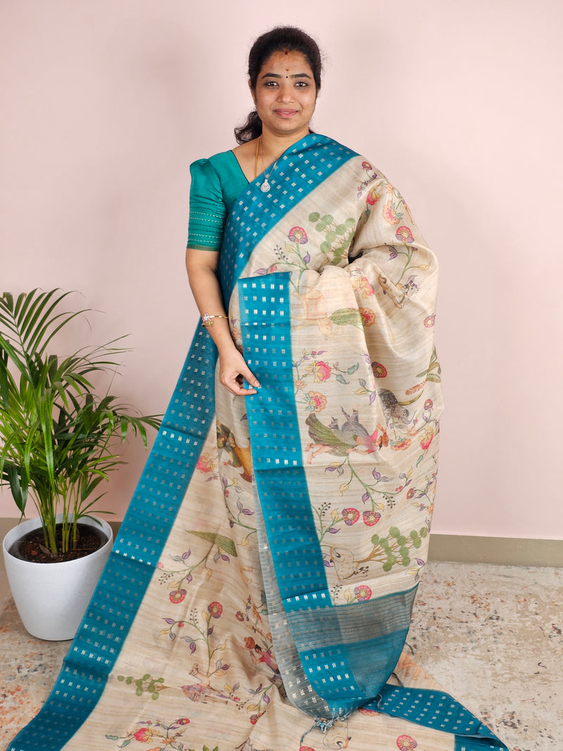 Unique Semi Tussar with Zari Weaving - Sea Green