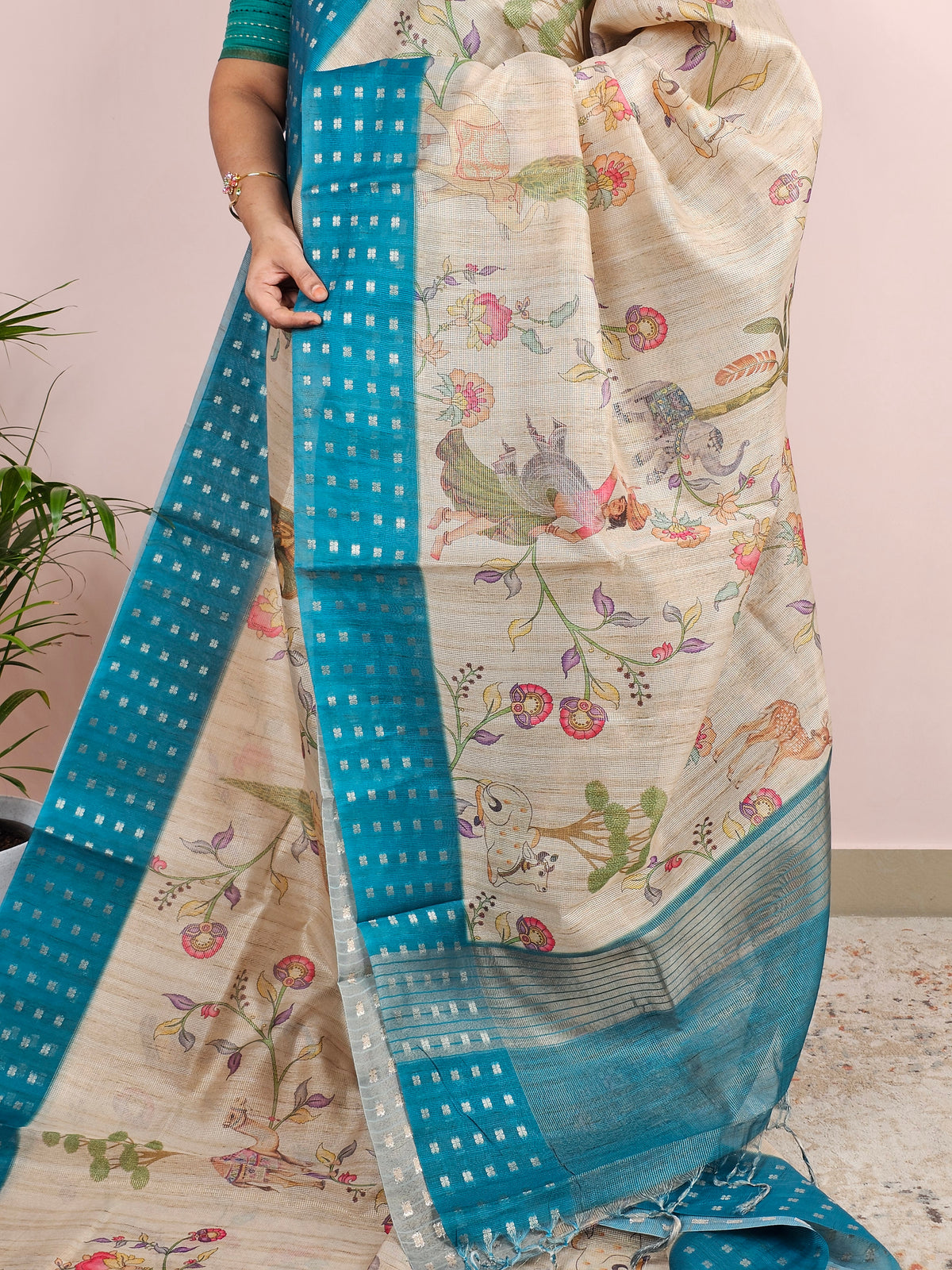 Unique Semi Tussar with Zari Weaving - Sea Green