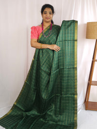 Soft Semi Tussar Checks Weaving with Kalamkari - Dark Green