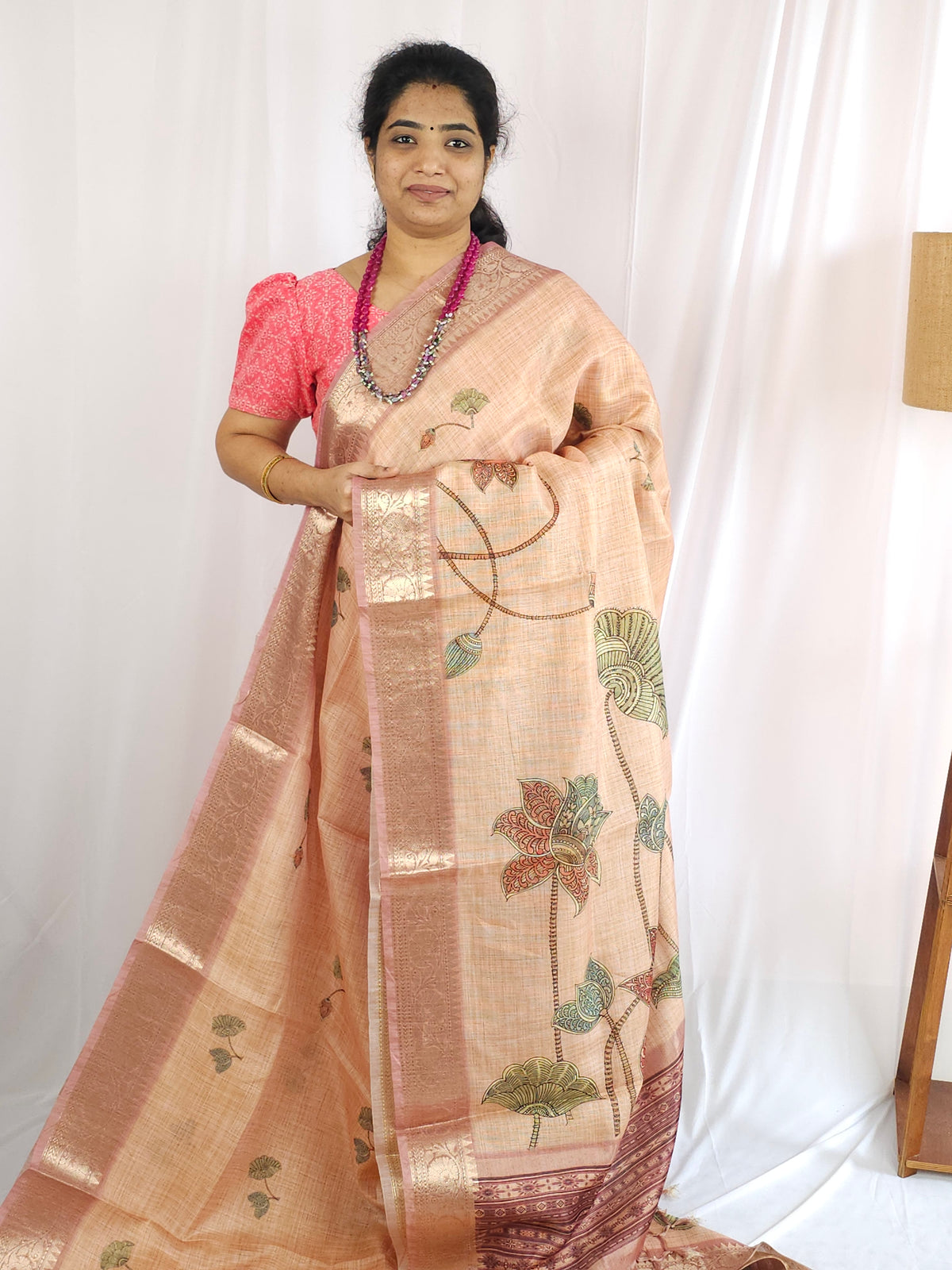 Soft Semi Tussar Kota Weaving  - Onion Pink