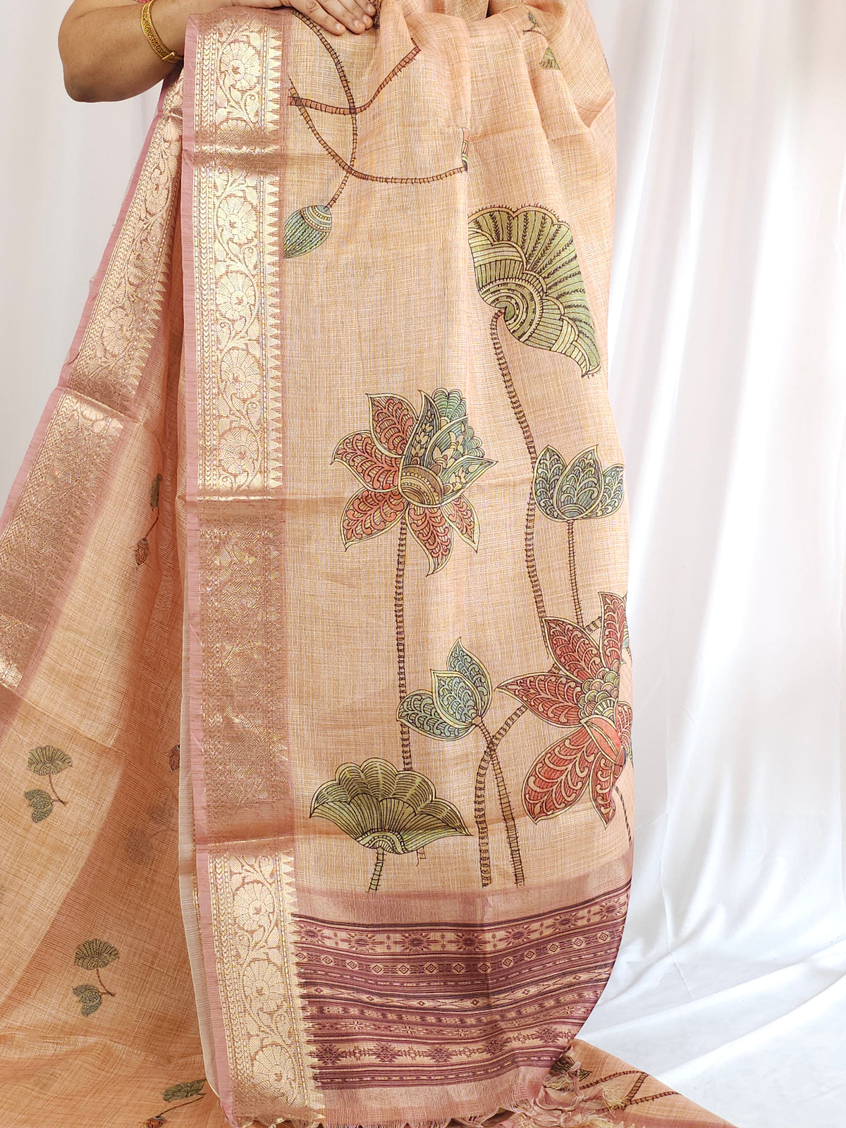 Soft Semi Tussar Kota Weaving  - Onion Pink