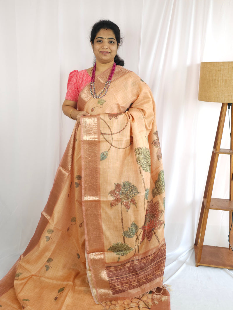 Soft Semi Tussar Kota Weaving  - Orange