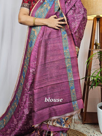 Soft Semi Tussar with Digital Prints - Wine