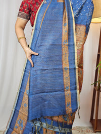 Soft Semi Tussar with Digital Prints -  Blue