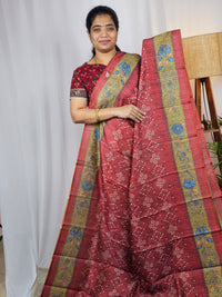 Soft Semi Tussar with Digital Prints -  Maroon