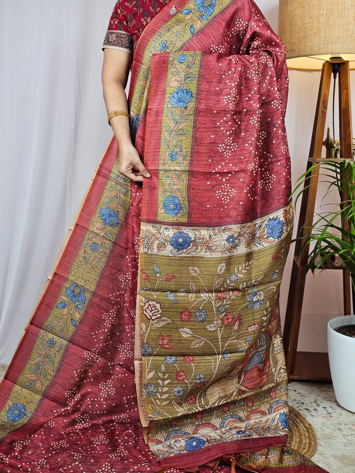 Soft Semi Tussar with Digital Prints -  Maroon