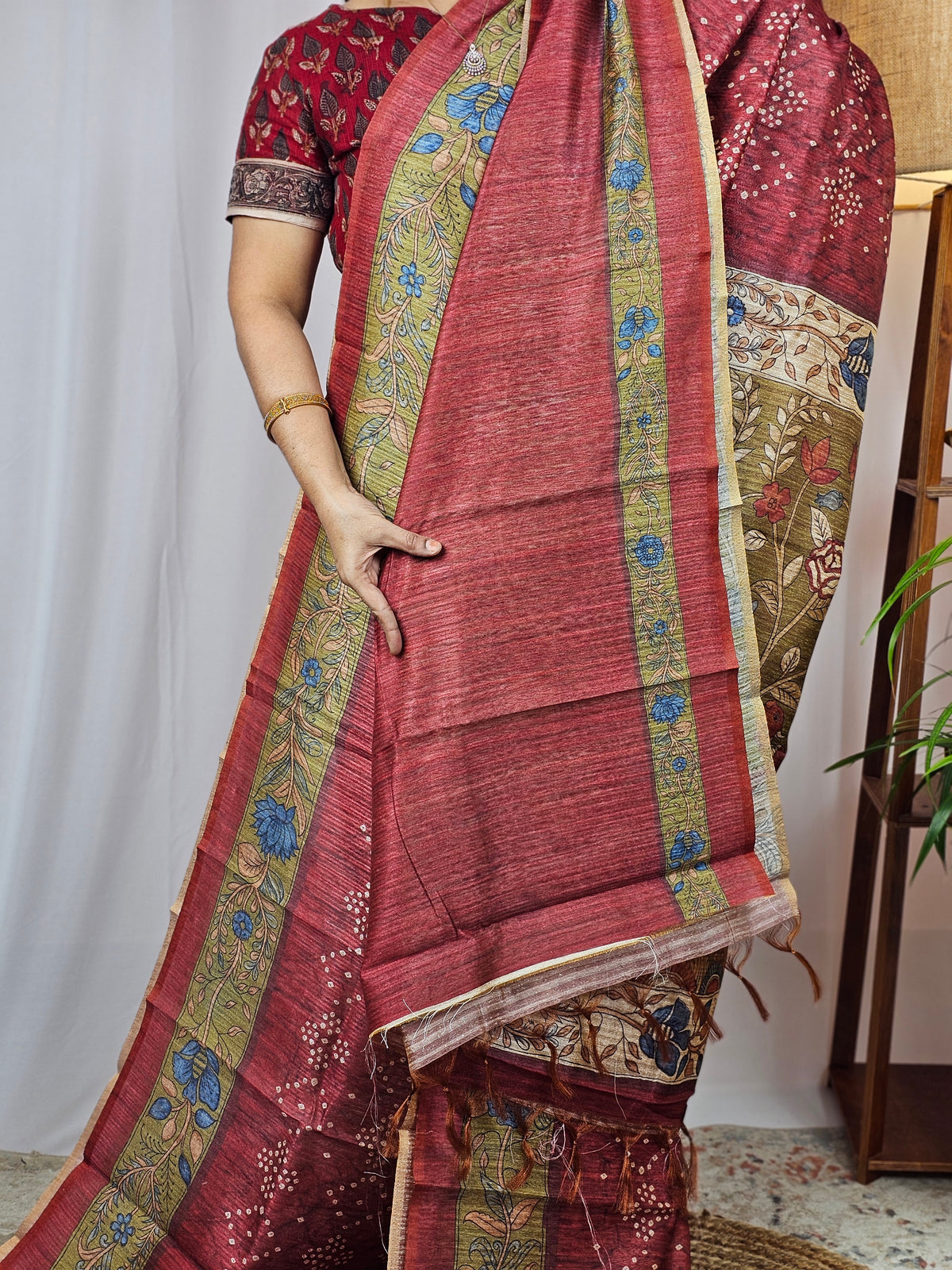 Soft Semi Tussar with Digital Prints -  Maroon