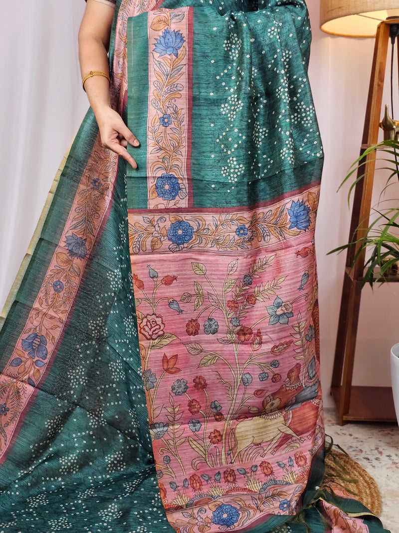 Soft Semi Tussar with Digital Prints - Green