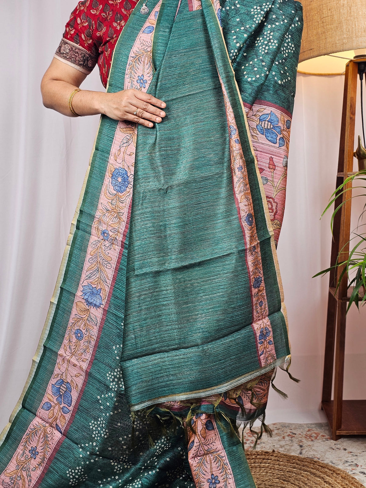 Soft Semi Tussar with Digital Prints - Green