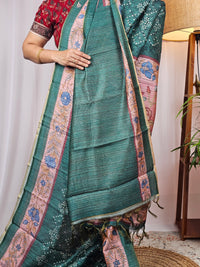 Soft Semi Tussar with Digital Prints - Green