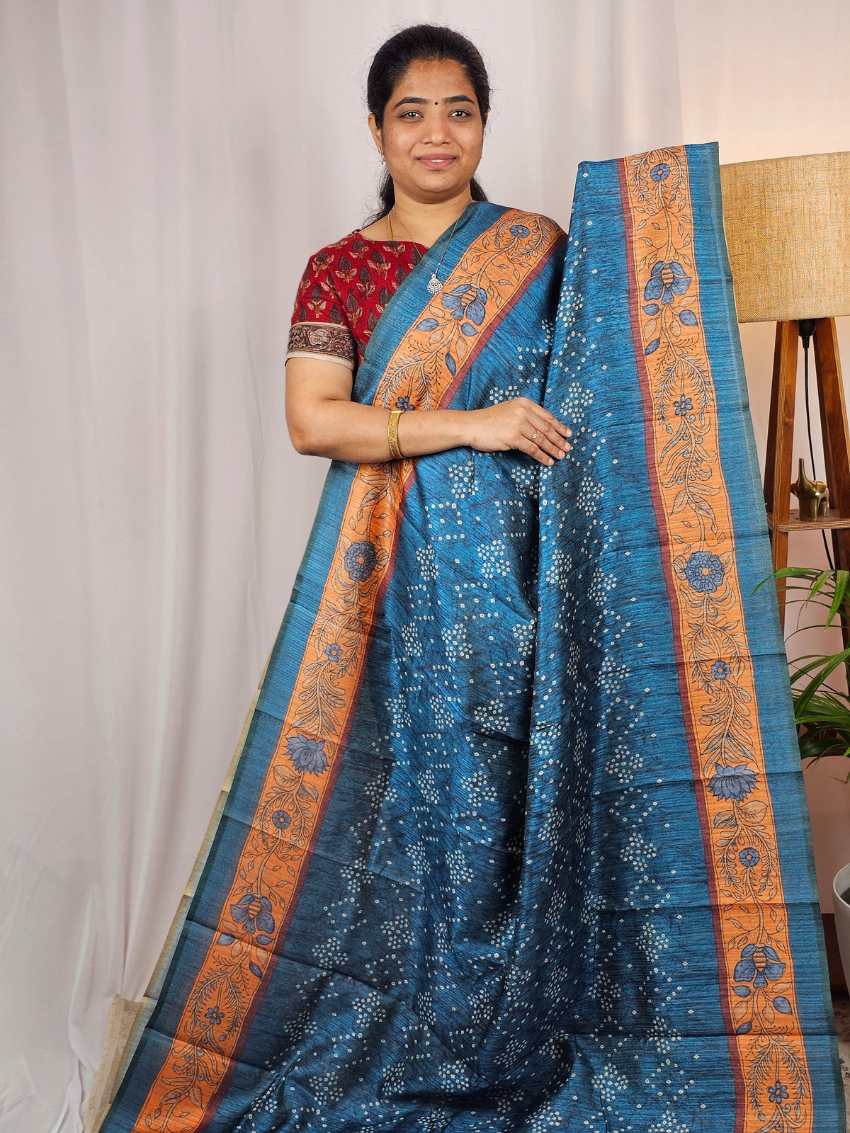 Soft Semi Tussar with Digital Prints - Peacock Blue