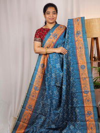 Soft Semi Tussar with Digital Prints - Peacock Blue