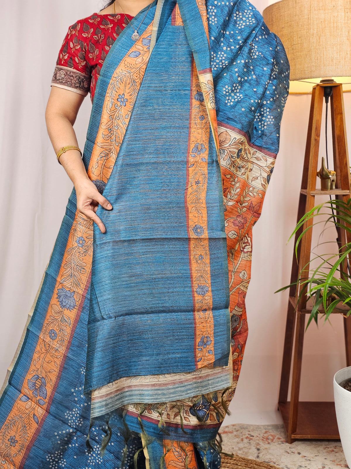 Soft Semi Tussar with Digital Prints - Peacock Blue