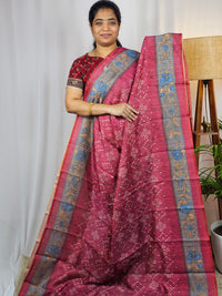Soft Semi Tussar with Digital Prints - Dark Pink