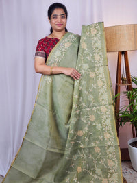 Linen Tissue with Aari Work - Green