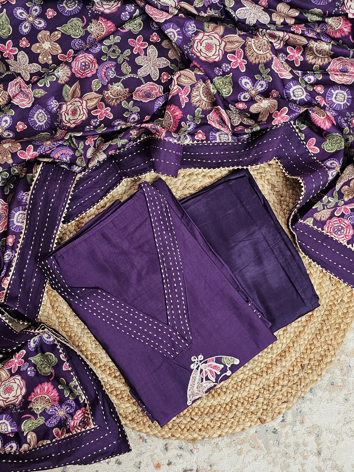 Soft Silk Unstitched Salwar - Purple