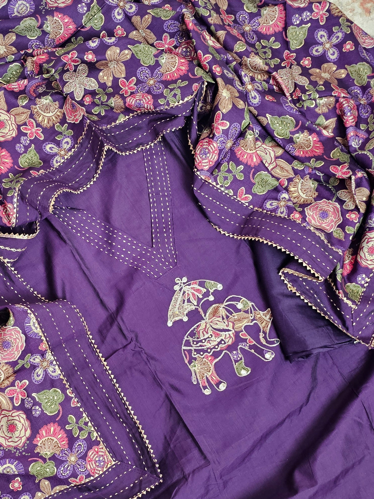 Soft Silk Unstitched Salwar - Purple