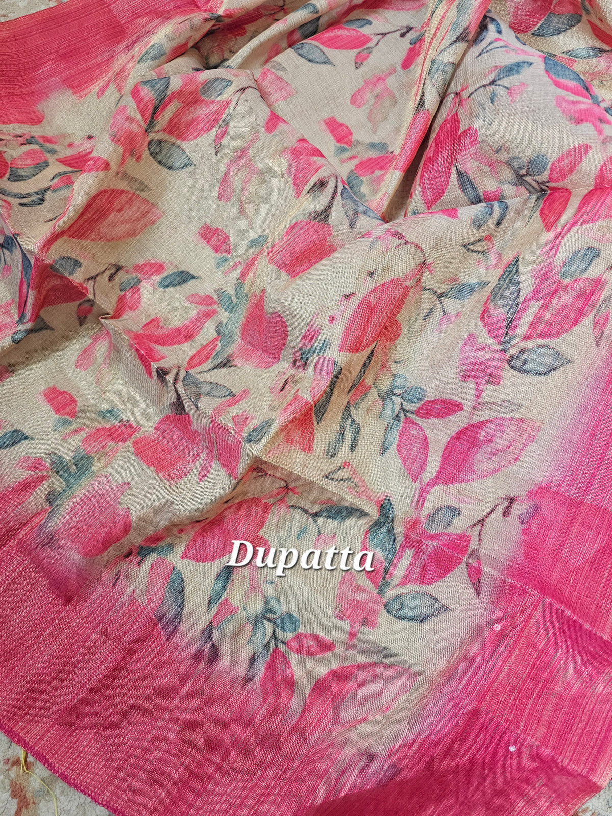 Silk Unstitched Salwar - Pink with Cream