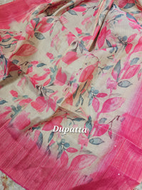 Silk Unstitched Salwar - Pink with Cream