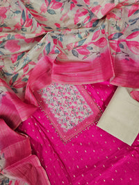 Silk Unstitched Salwar - Pink with Cream