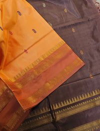 Mango Yellow with Brown Chinnalampattu Saree with Blouse