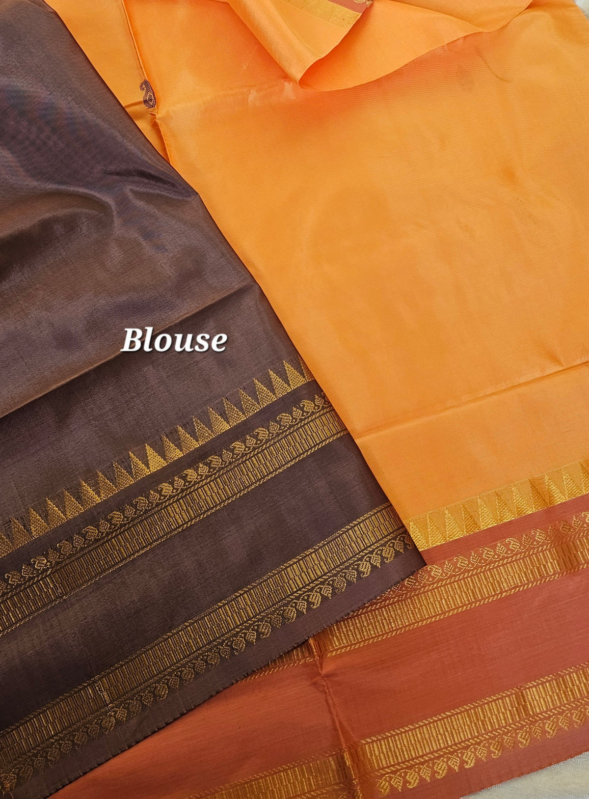 Mango Yellow with Brown Chinnalampattu Saree with Blouse