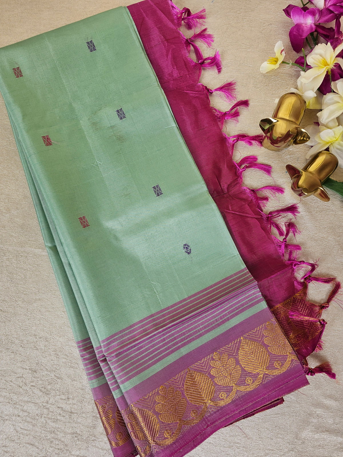 Green with Pink Chinnalampattu Saree with Blouse